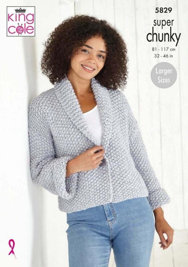 King Cole Timeless Classic Super Chunky Knitting Pattern 5829, Cardigans, Sweaters for Women, 32 - 46 Inches