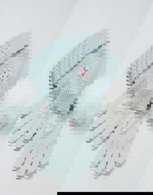 Disney Girls Blue Frozen Beanie and Gloves Set (One Size)