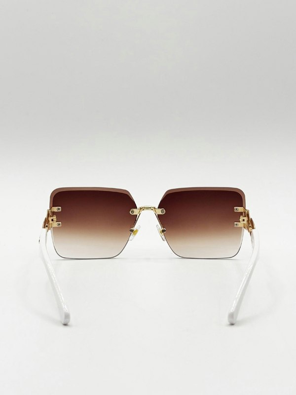 SVNX Rimless Oversized Square Sunglassses in White Gold