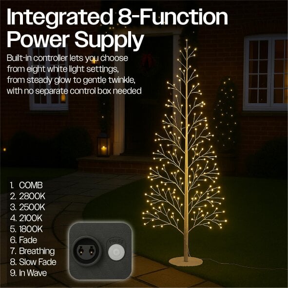 Scotts of Stow Xmas Haus PreLit BirchStyle Tree with Ball Diffuser LEDs  8 Lighting Modes Available in 5 Sizes