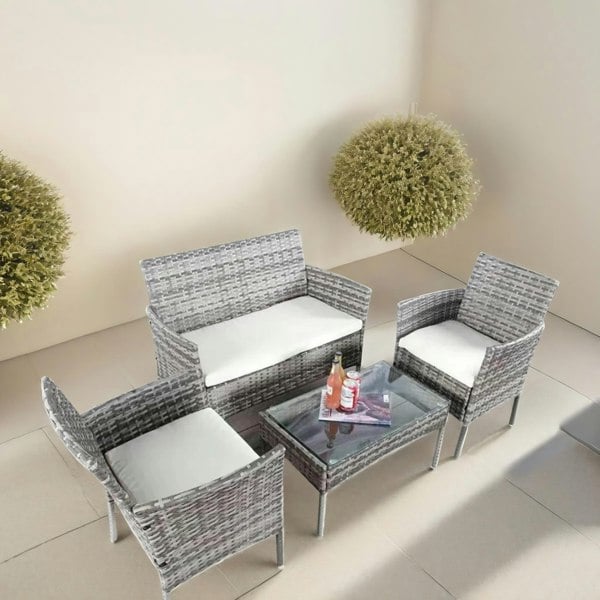 Rafaelo Mobilia Set of 4 Wicker Garden Bistro Furniture Set Grey