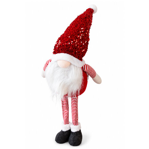 Large Red Glam Christmas Gonk Figure, 80cm Tall Standing Decoration with Sparkly Sequined Hat, Polyester Indoor Ornament