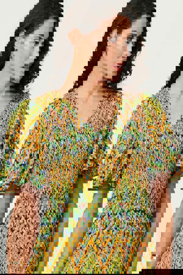 Green | Printed Angel Sleeve Tiered Midi Dress