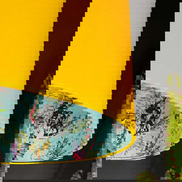 Lithium Deadly Night Shade Silhouette Lampshade in Egg yolk. Designed & handmade By Love Frankie. Close Up