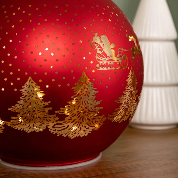 Samuel Alexander 15cm Battery Operated Light up Santa Glass Ball in Red with Warm White LEDs