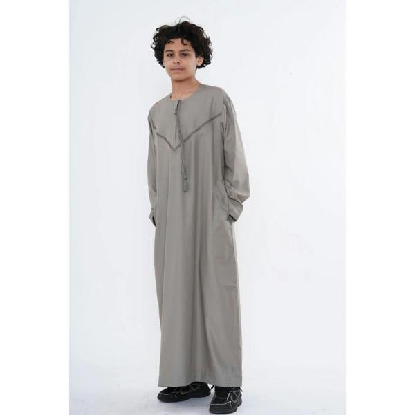 HM10 - Boy's Thobe Emirati Omani Zipped Jubba - Beige - Thobez - 5