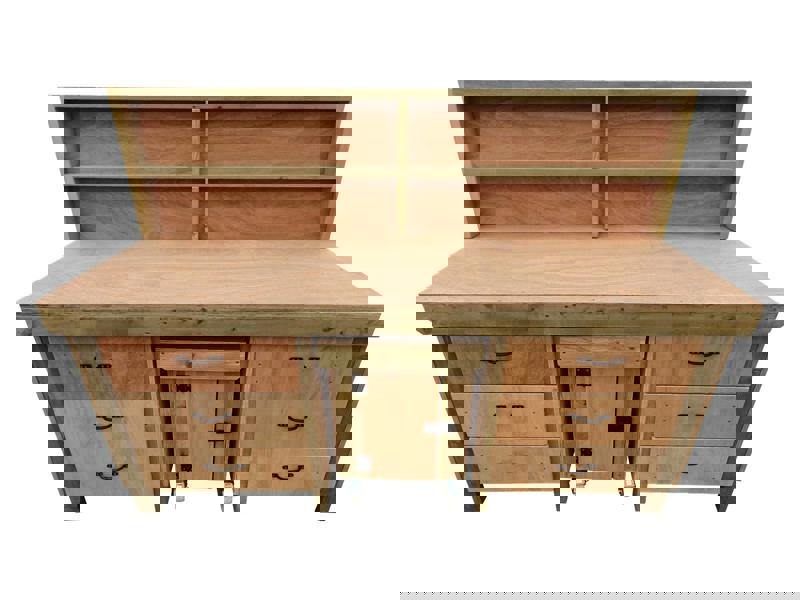 Arbor Garden Solutions Wooden Eucalyptus hardwood top workbench with drawers and functional lockable cupboard (V.5) with back