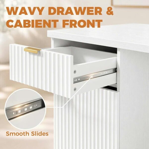 Computer Desk with Drawer, 120 cm Reversible Office Desk, Cabinet, Adjustable Shelf, Thick Top, White