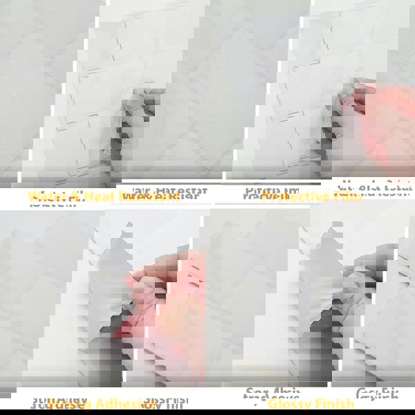 WT3D1808 - Pure White Glossy Subway Metro Classic Brick 3D Tile Sticker 30.5 x 15.4cm (12 x 6 in) - 20pcs in a pack