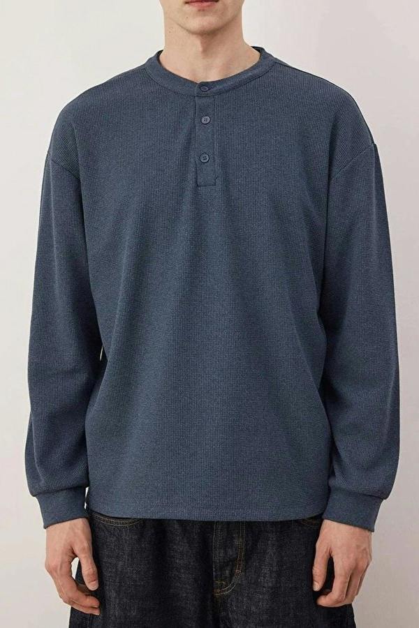 WOVCOR Waffle Textured Long Sleeve Button-Down Men's T-shirt