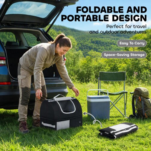 PawHut Portable Cat Litter Box with Zipper & Lid for Travel, Black