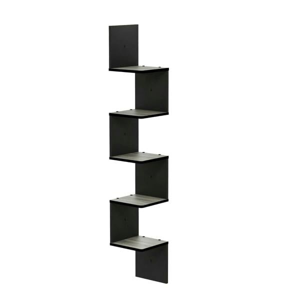 WALPLUS Rossi 5-Tier Wall Mount Floating Corner Square Shelf, French Oak Grey/Black perfect for organized storage and display