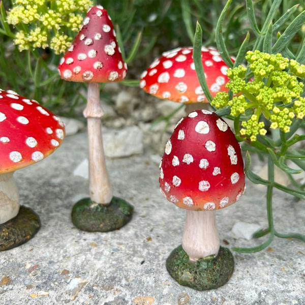 Boltze Set of Four Red Mushroom Toadstool Garden Ornaments
