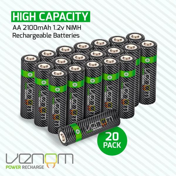 Venom Rechargeable AA Batteries - High Capacity 2100mAh (20-Pack)