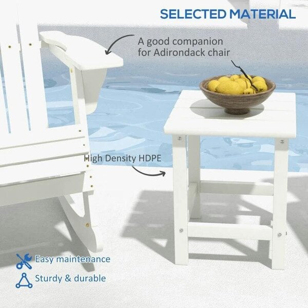 Bobobiy Square Coffee Table, HDPE Tabletop and Frame for Porch, Garden, Side Table, 38 x 38 x 46 cm, White