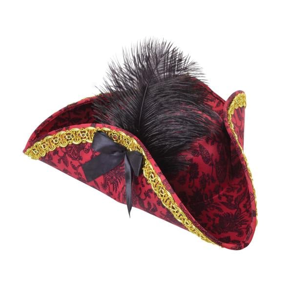 Bristol Novelty Womens/Ladies Feathered Tricorn Pirate Hat - Red/Black/Gold