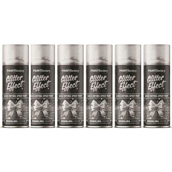 Paint Factory 6X -  Silver Glitter Effect Spray Paint 400ml