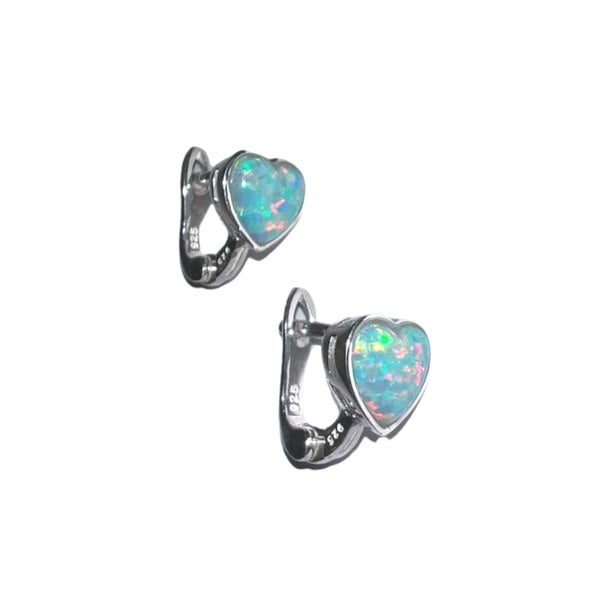 Spero London High Quality Japanese Opal Sterling Silver Heart Earrings