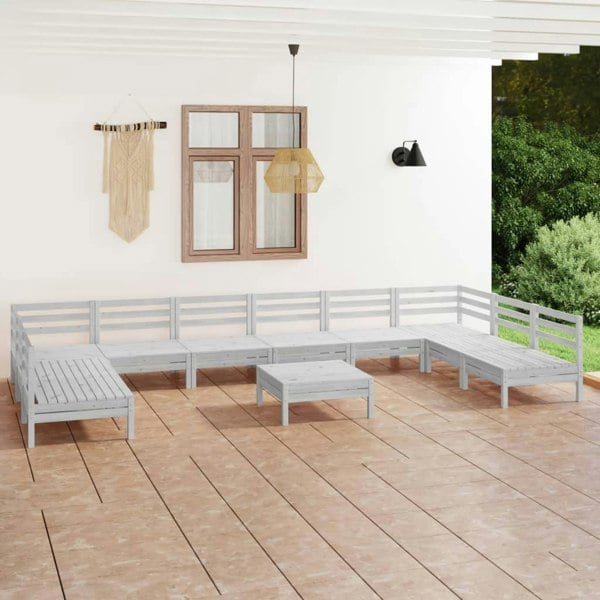 Berkfield 11 Piece Garden Lounge Set White Solid Wood Pine