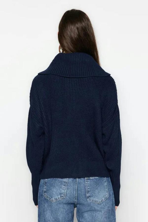 Hoxton Gal Oversized Draped Collar Zip-Up Knit Cardigan