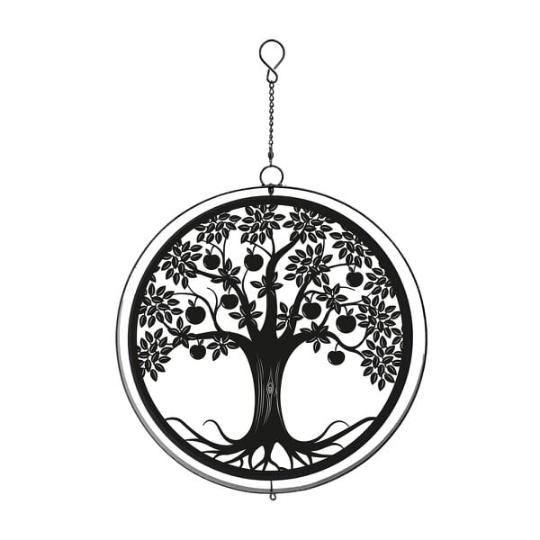 EDH Door Hardware Black Metal Apple Tree Hanging Silhouette Orbit Spinner – 39cm x 23cm | Wind Spinner for Garden, Patio & Home Décor