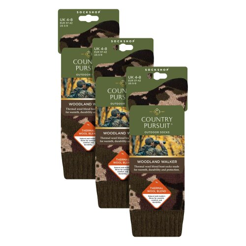 Country Pursuit 3 Pairs Mens Ladies Wool Blend Walking Socks Thermal Cushioned Camo Socks
