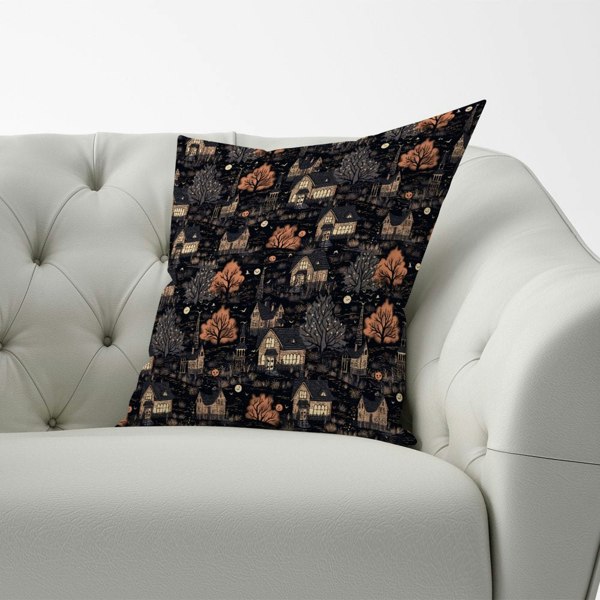 Warren Reed Spooky Haunted Houses Pattern Cushions