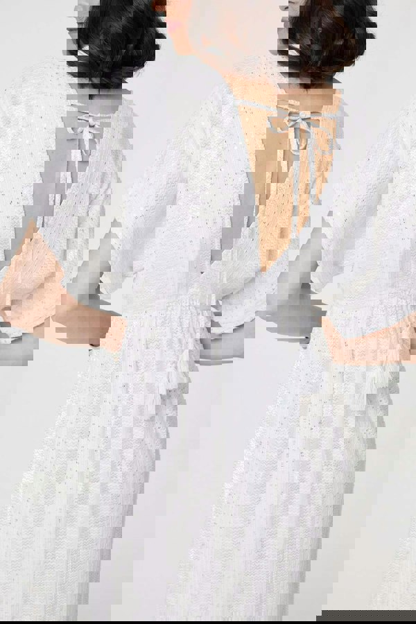 White | Dotty Empire Waist Kimono Maxi Dress