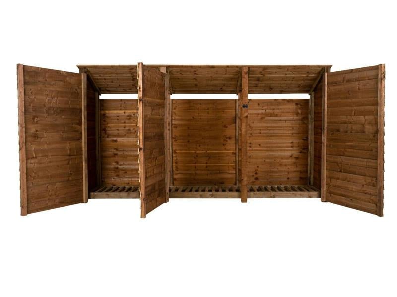 Arbor Garden Solutions Wooden Log Store (Roof Sloping Back) with Doors W-335cm, H-126cm or 180cm, D-88cm - Brown Finish