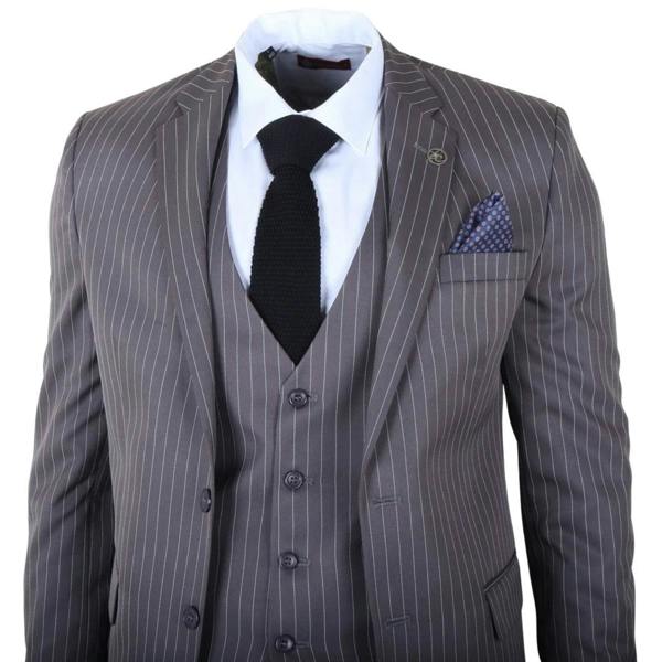 IM44 - Men's Classic Pinstripe 3 Piece Grey Suit - TruClothing.com - 4