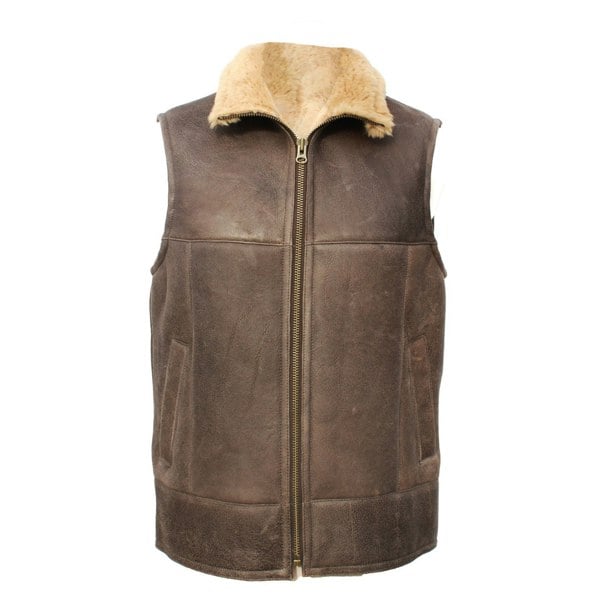 Eastern Counties Leather Mens Harvey Sheepskin Gilet - Chocolate Forest Distressed