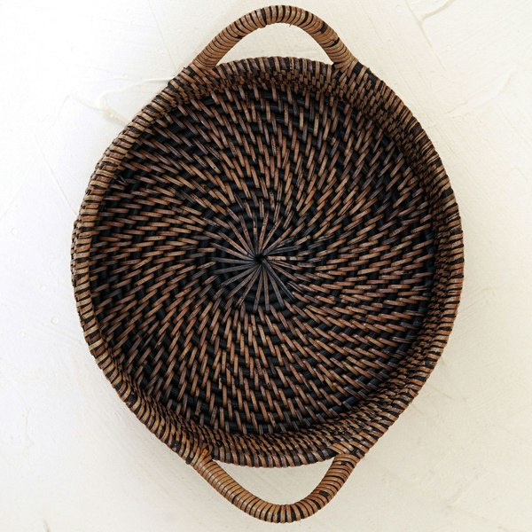 Small rattan basket with handles lifestyle handwoven wicker decor