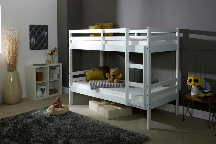 Mission TM Durham White Wooden Bunk Bed Frame – Solid Pine, Twin Over Twin, Convertable