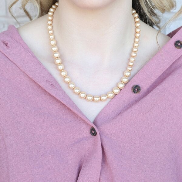 The Colourful Aura Large Golden Round Pearl Bridesmaid Statement Wedding Necklace  and Earring Set