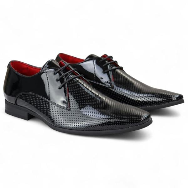 Dolcetto Men’s Pointed Toe Formal Lace Up Perforated Shoes