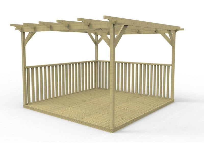 Arbor Garden Solutions Square Pergola And Decking Kit With Two Side Balustrade