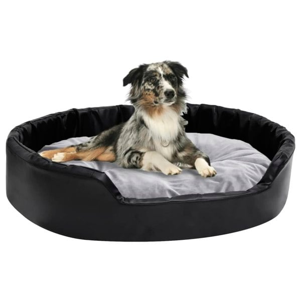 Berkfield Dog Bed Black and Grey 90x79x20 cm Plush and Faux Leather