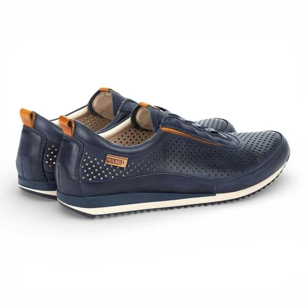 Pikolinos Men's Blue Leather Elastic Slip-on Sneaker Trainers Shoes - Liverpool