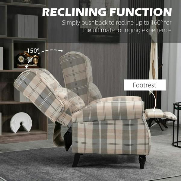 Wingback recliner chair reclined up to 150 degrees with footrest extended
