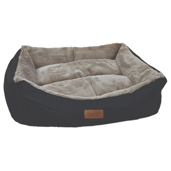 HugglePets Luxury Plush Dog Lounger - Black &amp; Grey.