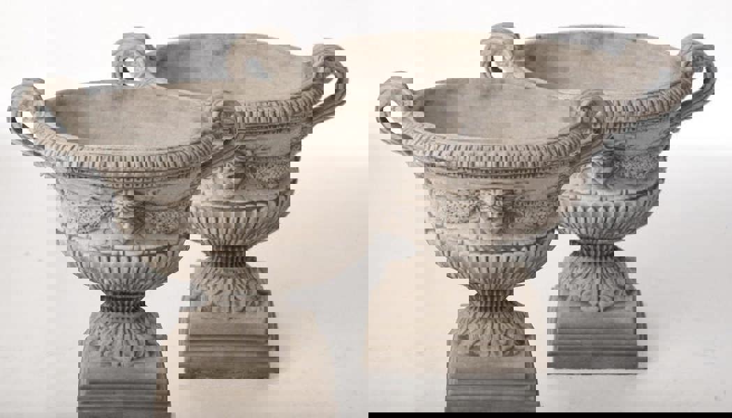 Pair of Large Oval Antique Garden Urns