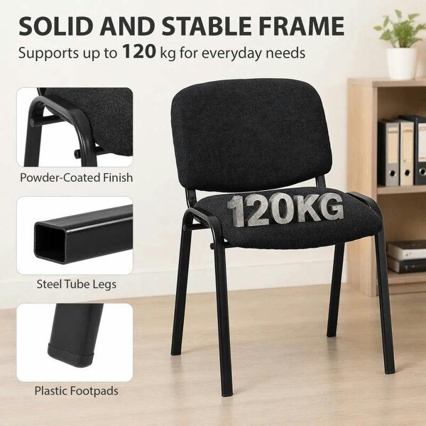 Meeting Chair, Stackable Ergonomic Office Chair with Padded Seat, Curved Backrest for Conference Room, Black