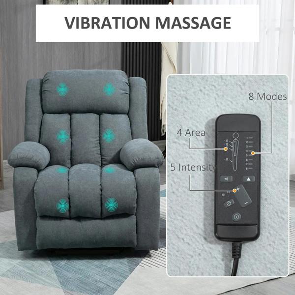 Dark grey massage lift recliner chair with remote and 8-modes control