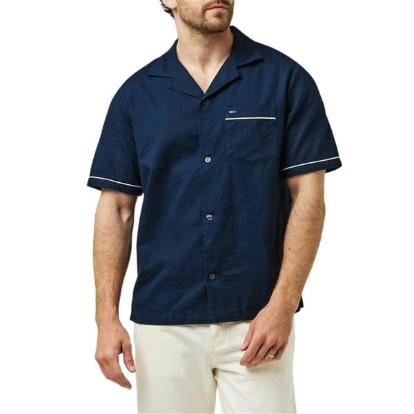 Tommy Jeans Mens Embroidered Regular Shirt - Dark Navy - 