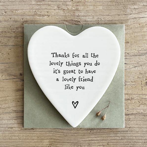 Porcelain Heart Coaster – “Thanks for all the lovely things you do” Sentimental Gift