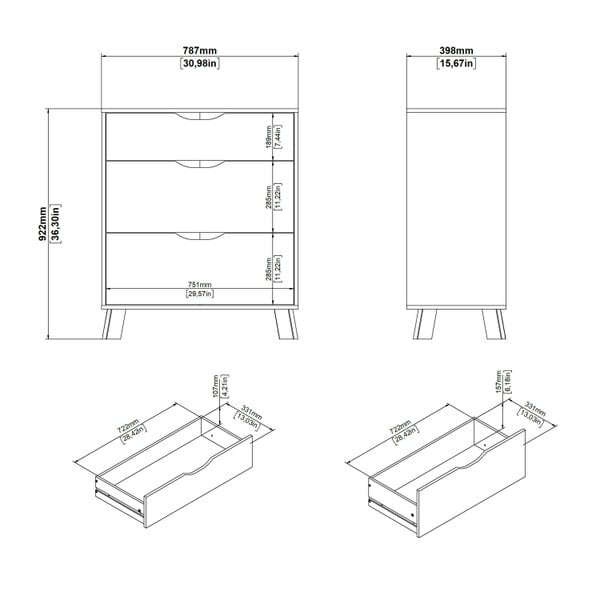 Wyld Haus Lira Jackson Hickory Wood and White Chest 3 Drawers