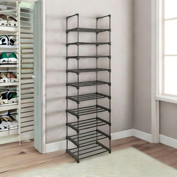 Rafaelo Mobilia 10 Tier Hallway Shoe Rack Storage Black