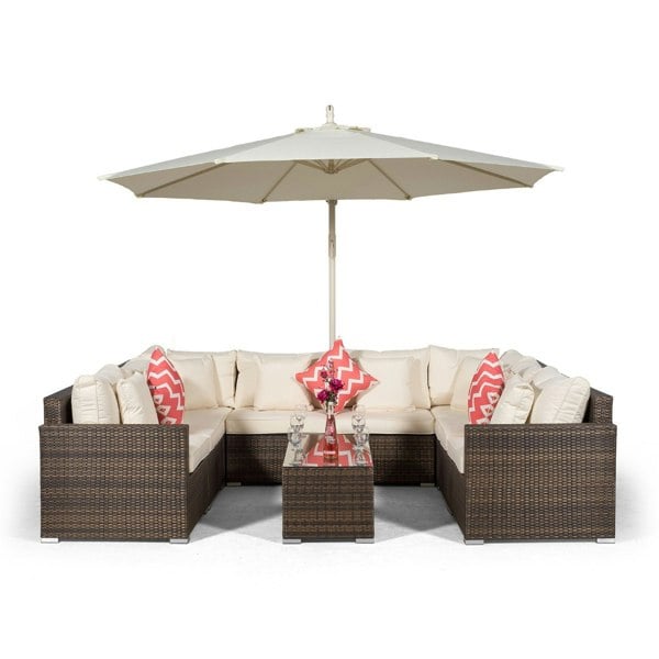 Giardino Havana 8 Seat Rattan Corner Sofa Conversation Set w/ Large Coffee Table