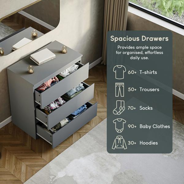 Vida Designs Denver 3 Drawer Chest, Black