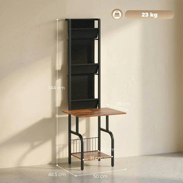 Bobobiy Vinyl Record Player Stand Record Storage with Player Stand Oxford Fabric Pockets Bottom Shelf Rustic Brown and Black